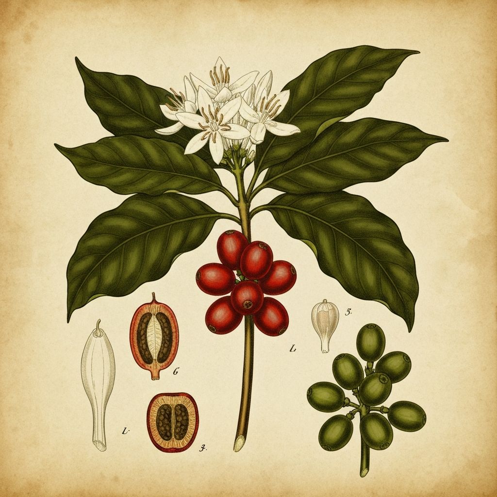 Ilustración botánica de Coffea arabica